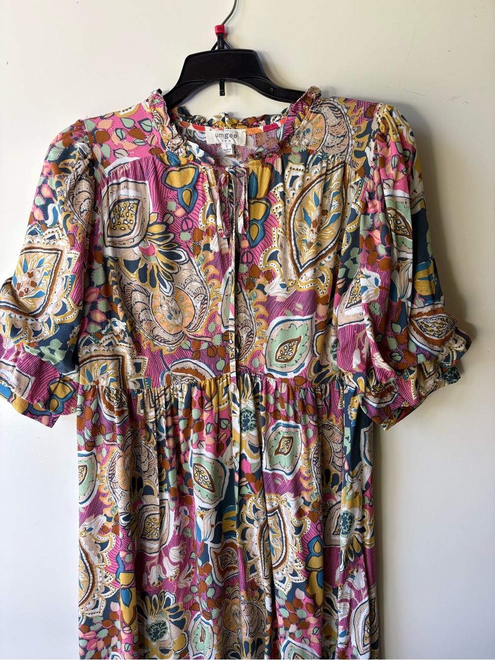 Umgee Multicolor Paisley Tie-Front Midi Dress - Pink & Mustard